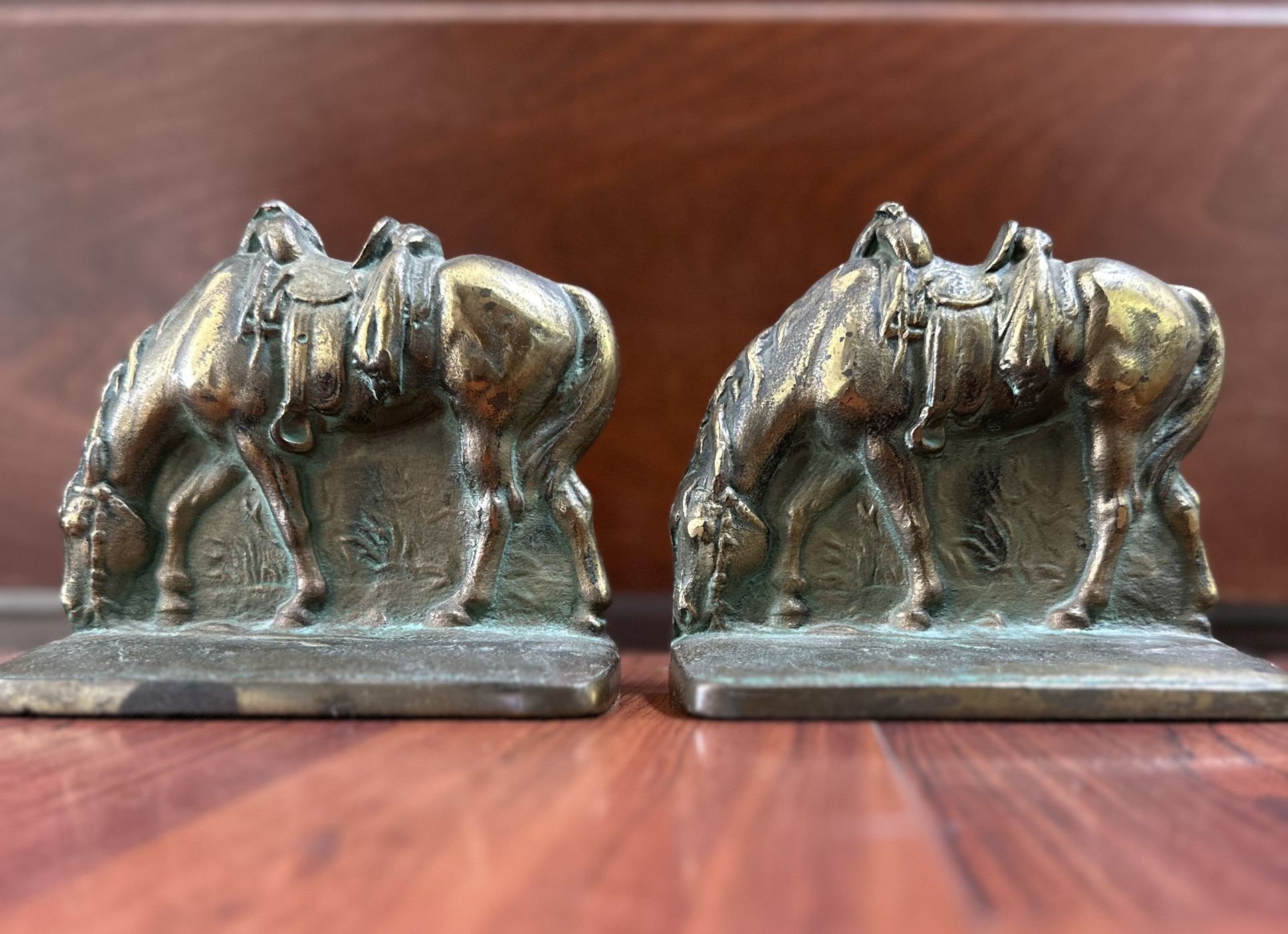 Brass Horse Bookends, Western Saddle