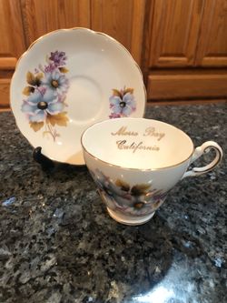 Souvenir Cup And Saucer Set.  Preowned Excellent Condition.  Has been on display in a crystal cabinet. Smoke free home