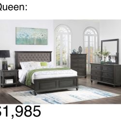 Beautiful Frey Queen size Complete Bedroom Set. Mattress Sold Separately 