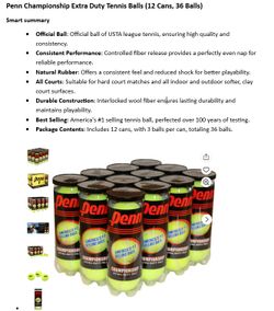 Penn Championship Extra Duty Tennis Balls (12 Cans, 36 Balls)