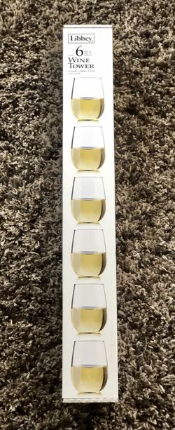 Libbey 6 Piece (Stemless) Wine Tower 17oz~ NEW in BOX!