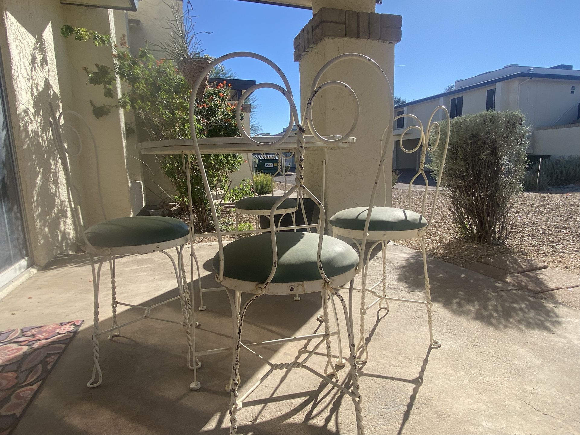 Vintage Wrought Iron Patio Bistro Set – Table & 4 Chairs