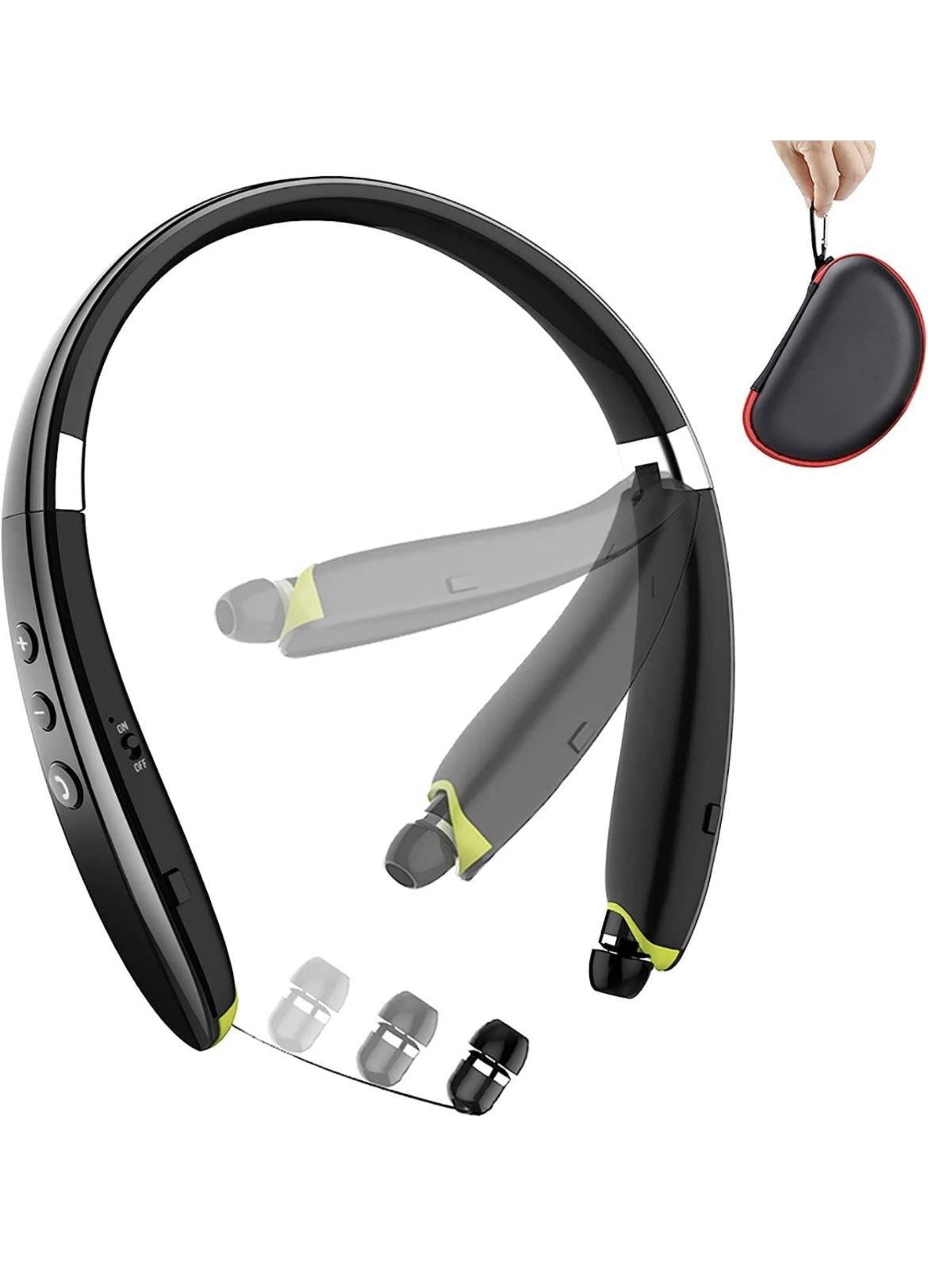 2023 Upgraded Neckband Bluetooth Headset with Retractable Earbuds, Noise Cancelling Stereo Earphones with Mic, Foldable Wireless Headphones for Sports