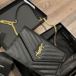 YSL Cassandra Envelope Chain Wallet - Gold