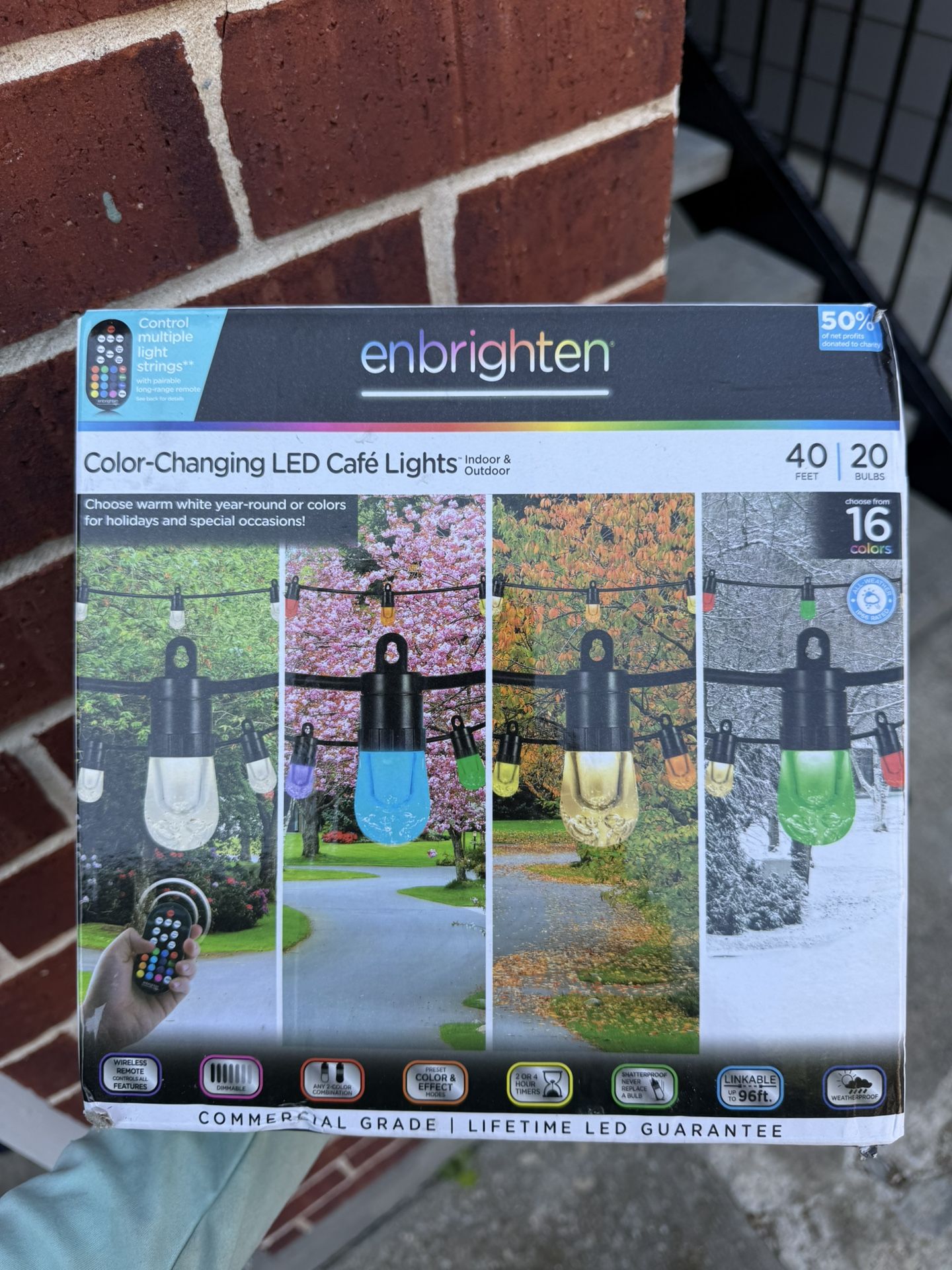 Enbrighten 40ft Color-Changing LED Café Lights – 20 Bulbs w/ Remote