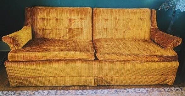 Vintage Velvet Gold Striped Couch