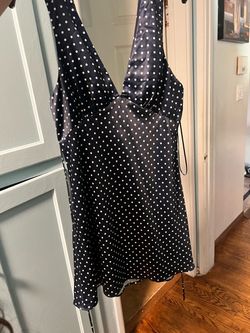 Navy blue polka dot satin mini dress from Tenshoppe, brand new