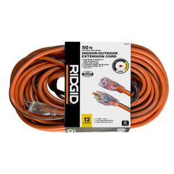 RIDGID
50 ft. 12/3 Heavy Duty Indoor/Outdoor Extension Cord with Lighted End, Orange/Grey