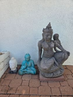 3-piece Zen garden/patio statue for outdoor space or entryway. Selling all three together as a bundle to clear space. Perfect for a backyard, porch, o