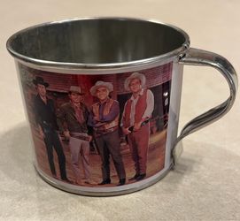 Vintage Bonanza Ponderosa Ranch tin cup Western TV Cast Metal Tin Camp Mug