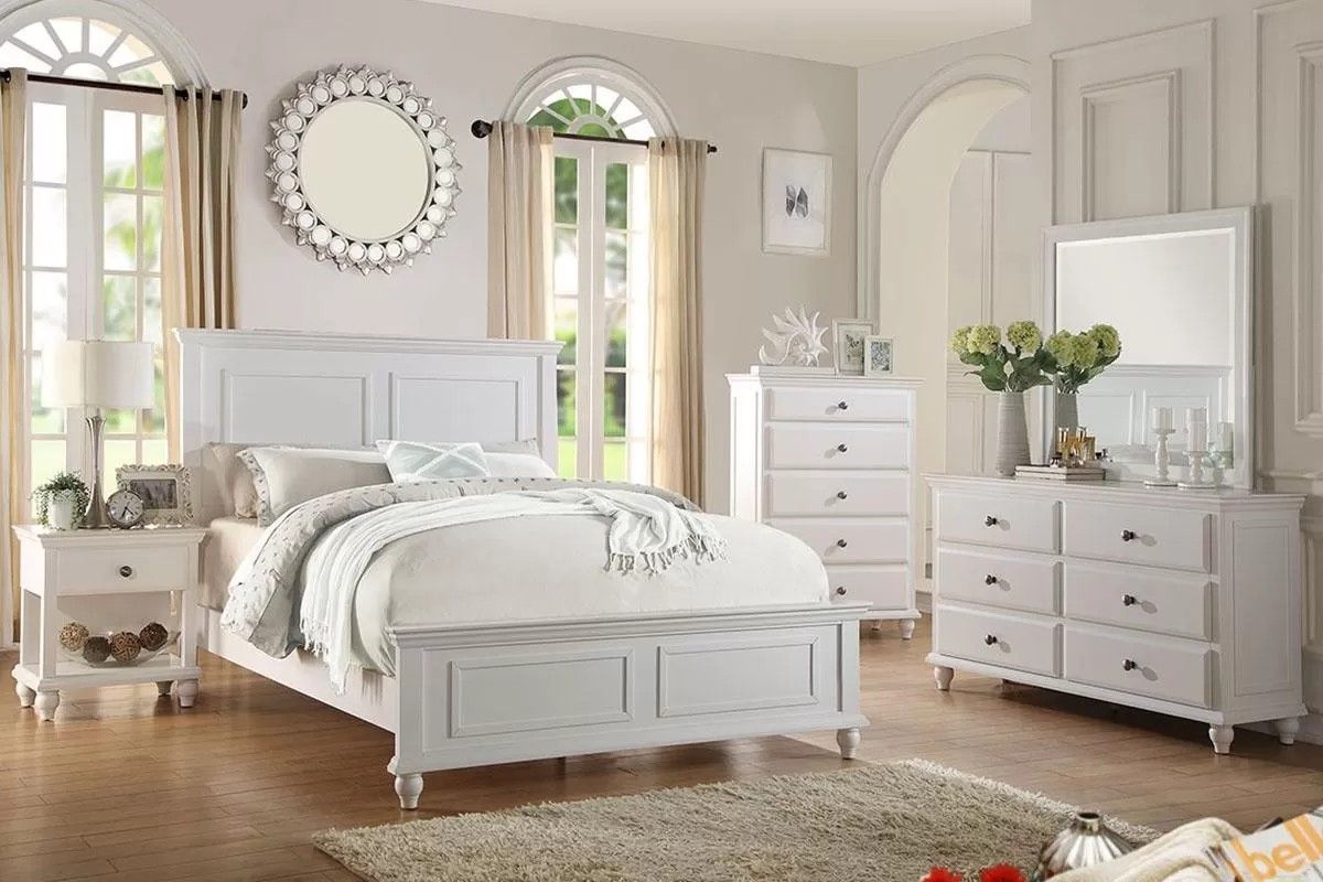 Brand New White 4pc Queen Bedroom Set (Available In California & Eastern King)