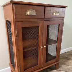 Rustic Wood Storage Cabinet with Drawers and Mesh Doors