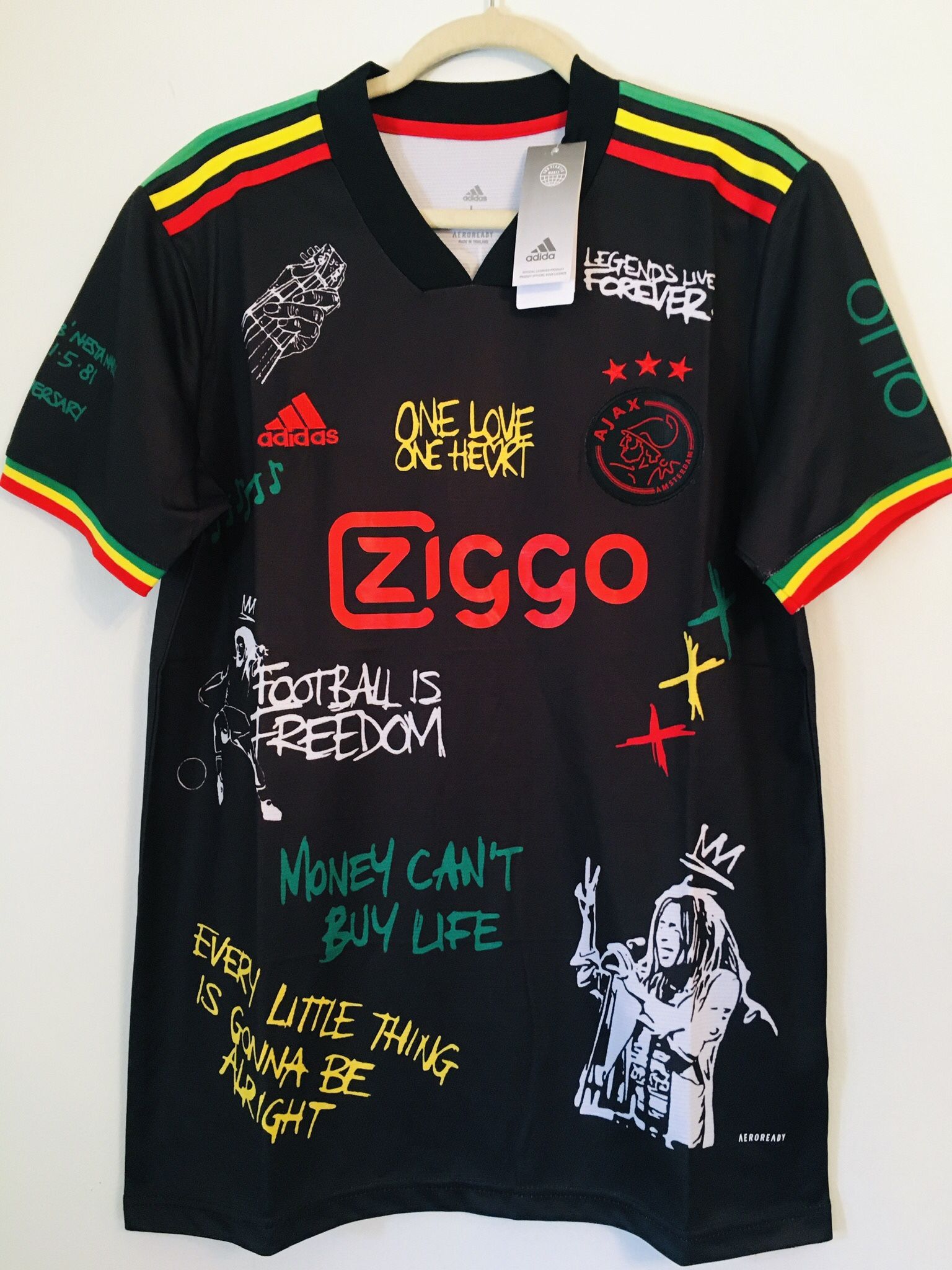 Brand New Adidas Ajax Amsterdam Bob Marley 40th Anniversary Soccer Football Jersey