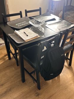 Black Wood Dining Table with 4 Chairs