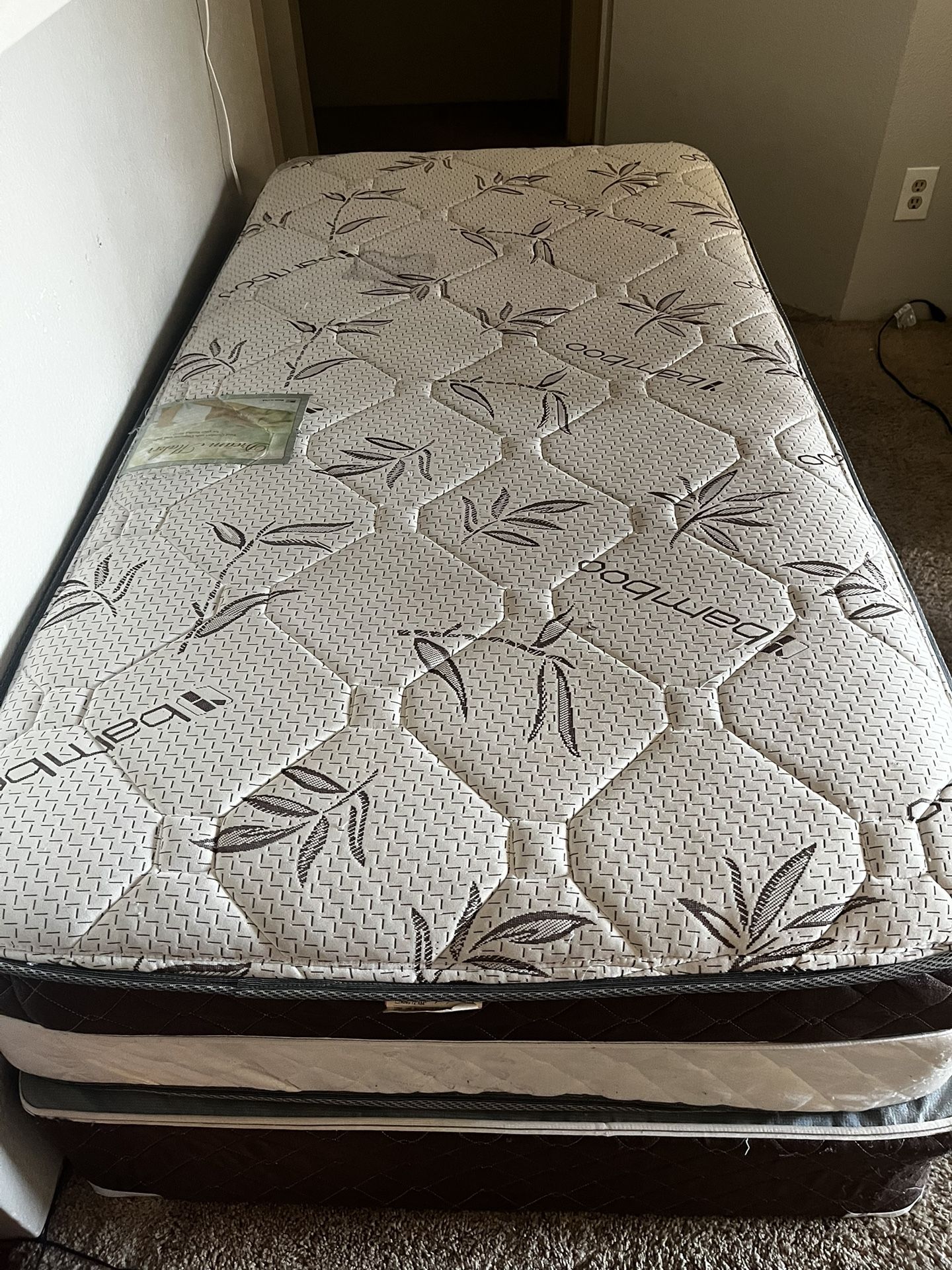 Bamboo Euro Top Memory Foam Twin Bed Mattress With Box Spring