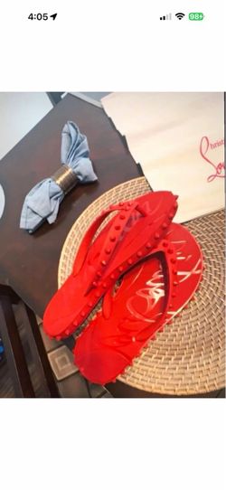 Christian Louboutin Red Studded Flip Flops