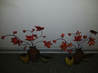 Set Of Wrought Iron Hand Made Flower Hanging Decor