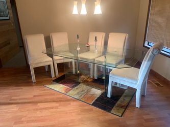 🏷️ 1980s Postmodern Etched Glass Dining Set + FREE Rug
