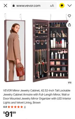 VEVOR Mirror Jewelry Cabinet Armoire Brown