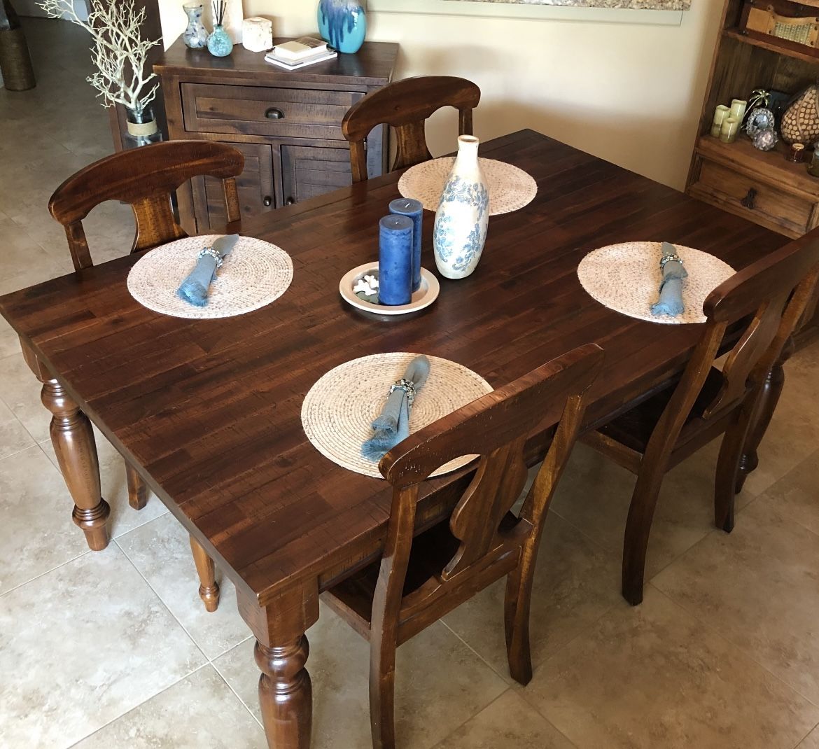 Dining Room Table & 4 Chairs w Cabinet Server