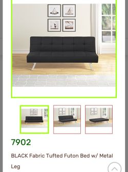 Brand New Black Fabric Futon with metal legs