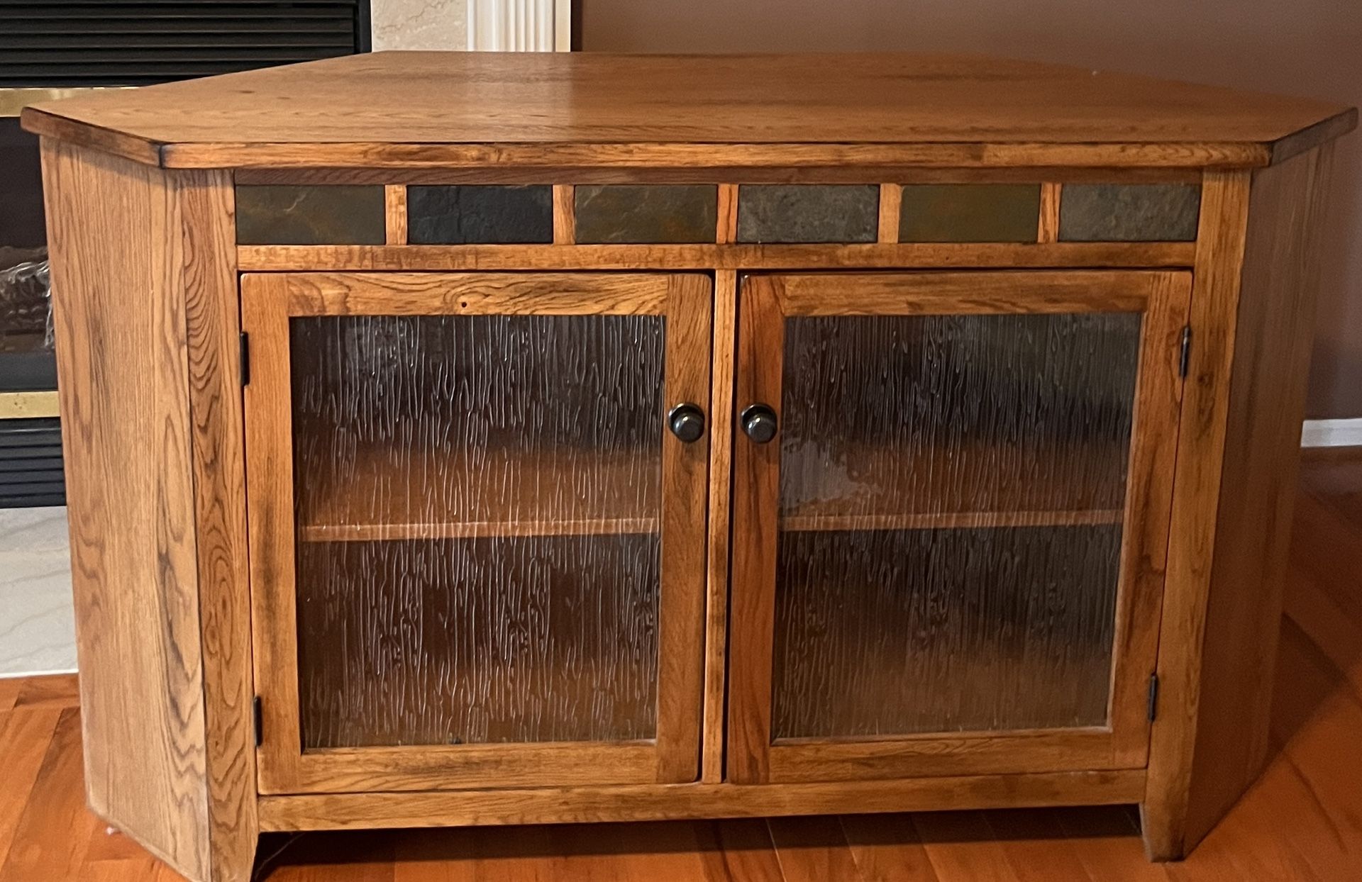 Beautiful Wood/Glass Corner TV Stand