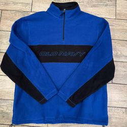 Old Navy Vintage Y2K Fleece 1/4 Zip Pullover Sweater Royal Blue Black Men's