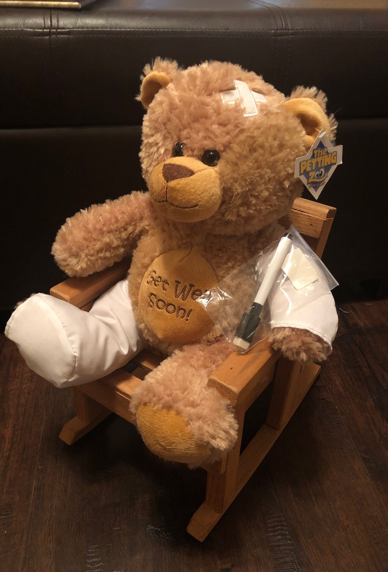 Get well teddy bear and wooden rocking chair