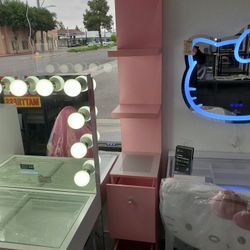 New Pink Or White SlayStation Vanity Shelving With Storage Drawers