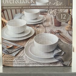 12pc Stoneware Westfield Dinnerware Set White - Threshold™: Microwave & Dishwasher Safe