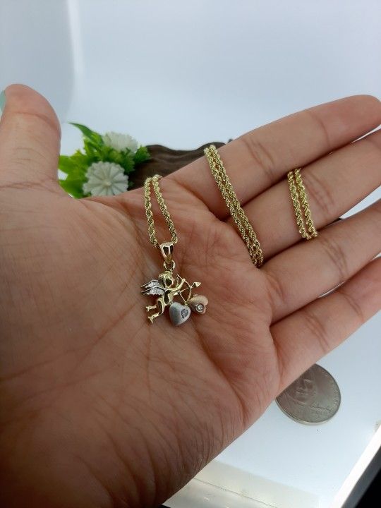 Rope Style Chain With Cupid In 14k Gold