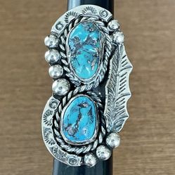 Vintage Nickel Silver Turquoise Ring Size 4.5
