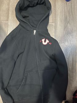 True Religion Sunrise Buddha Hoodie size Small Jet Black Graphic Zip Up Cotton