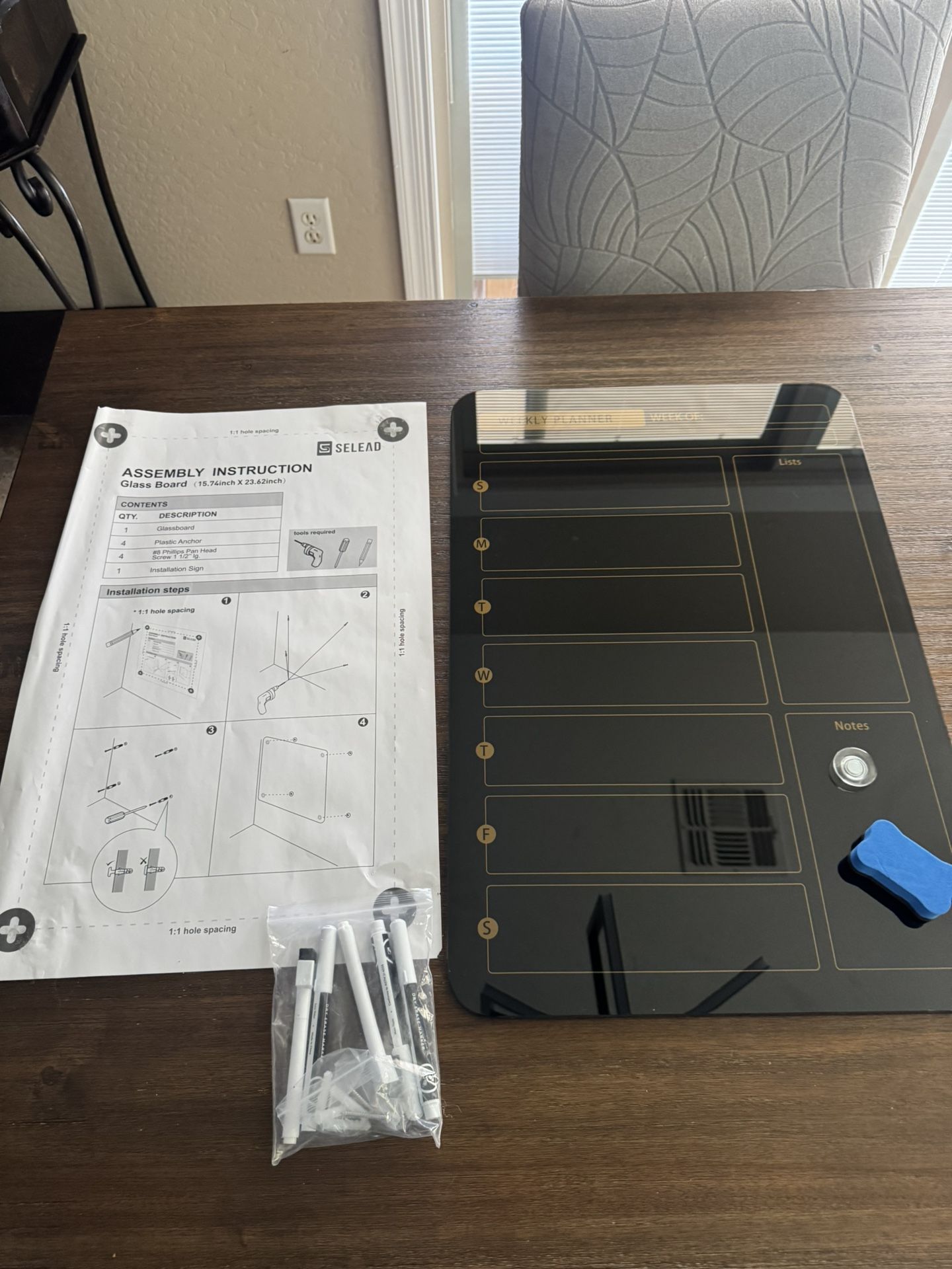 16”x24” Magnetic Glass Whiteboard Weekly Planner - Dry Erase for Wall