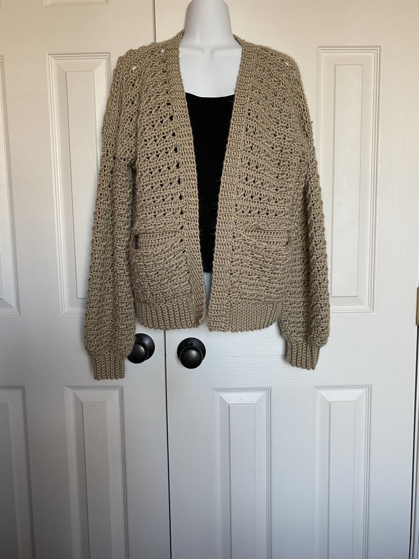 Handmade Crochet Cardigan Sweater, Size Small