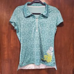 Athleta Gravity Aqua Green Activewear 1/4 Zip Polo Top Women's size XL extra Large golf t tee shirt Blouse