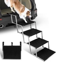 Dog Stairs for Cars,Folding Dog Steps for Large Dogs,Portable Pet Stairs for Cars,Trucks,SUV,Lightweight Pet Ramp with Non-Slip Surface Support Up to 