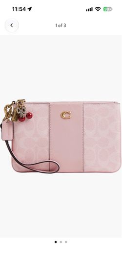 NWT Coach Signature Coated Canvas & Leather Small Wristlet w Charms Powder Pink