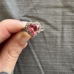 Size 7 Pink And White Sterling Heart Ring 