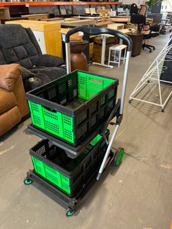 New-Collapsible Shopping Cart, Foldable Shopping Cart with 2 Storage Crates, 350 LBS Capacity 2-Tier Multi Use Heavy Duty Adjustable Grocery Carts for
