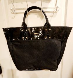 Versace Parfums Black Patent & Canvas Tote Bag