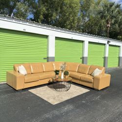 Peanut Butter Leather Corner Sectional Couch 