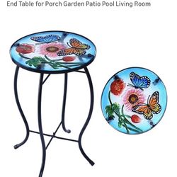 YNGFIL new 13.5” round butterfly glass side table