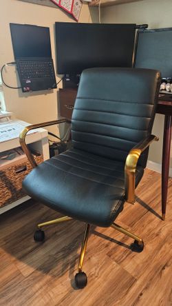 Black Faux Leather Office Chair Gold Frame