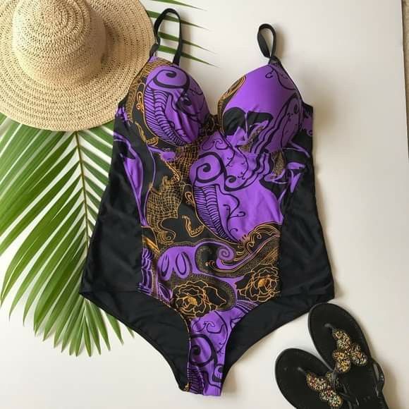 Onepiece black purple swimsuit bathingsuit Size XXL