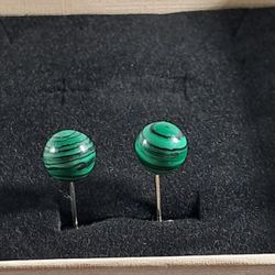  Round Green Malachite 2.2ct  stud Earrings 