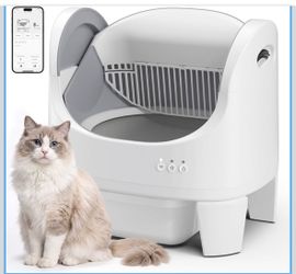 New-Automatic Cat Litter Box, Self Cleaning Open Top Box with App Control Open-Top Access; Self-Cleaning; App Control; 8L Sealed Bin; 7 Safety Sensors