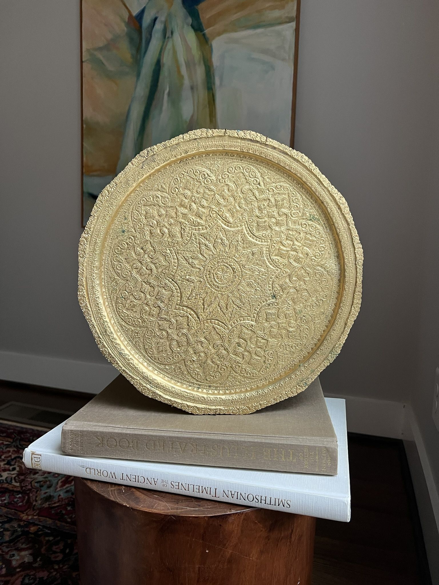 Vintage Etched Brass Wall Decor ( D14” ) firm on price