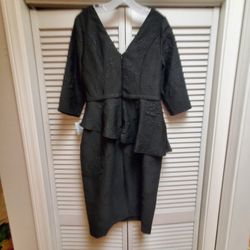 Size 10 - Black Oleg Cassini Stretch Jacquard Short Peplum Dress