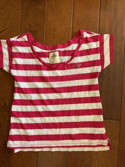 New Hollister raspberry and white striped ladies small short sleeve T-shirt